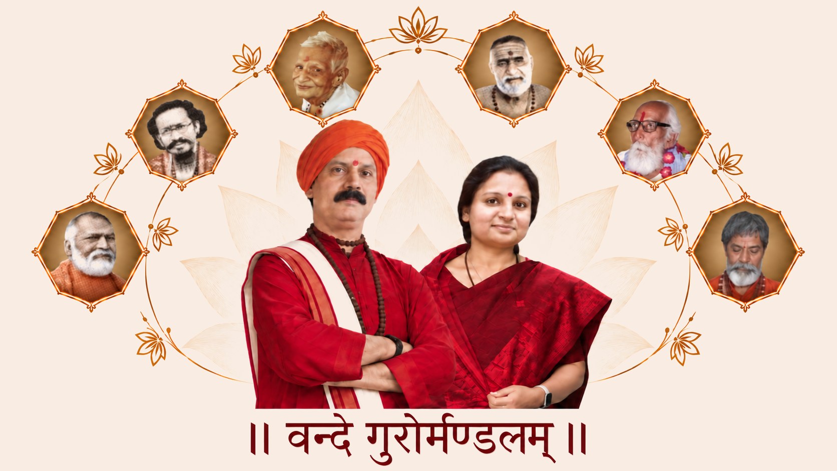 The Guru Mandala of Yoga Shakti — Ma Shakti Devpriya AnandNath Ji and Acharya Agyaatadarshan AnandNath Ji with the lineage of realised Masters